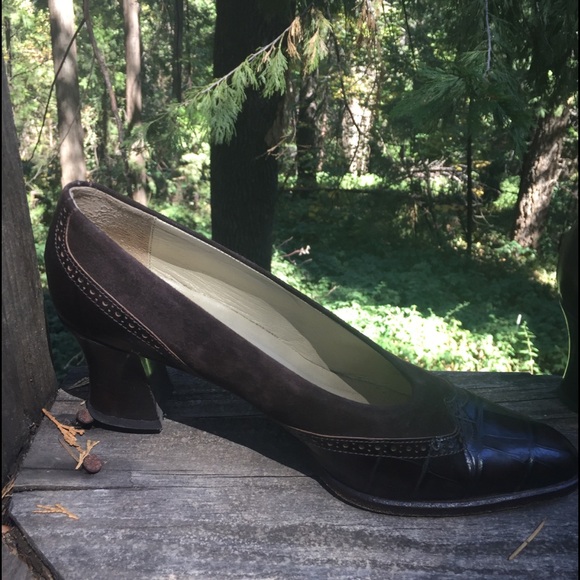 Paloma made in Italy brown leather and Swede pumps,HP 24 - Picture 2 of 9